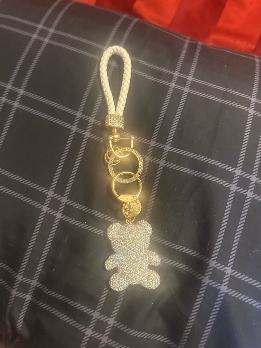 Crystal Teddy Bear Keychain with Braided Loop